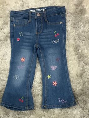 Wallflower Girls Blue Denim Embroidered Jeans with Multicolor Patches